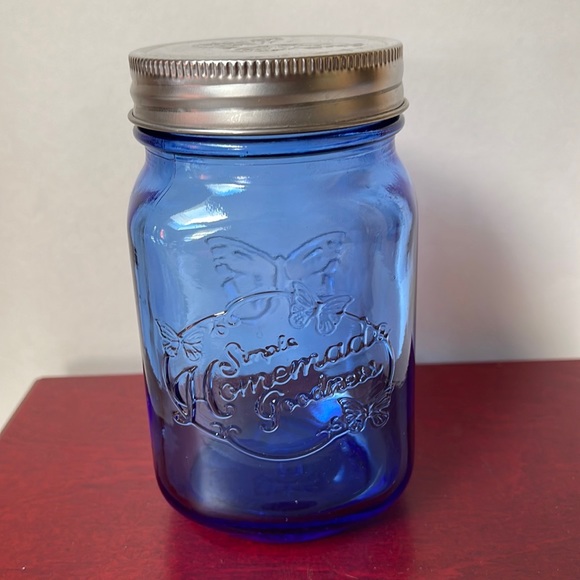 Pioneer woman cobalt blue glass storage jar with lid - Picture 1 of 6